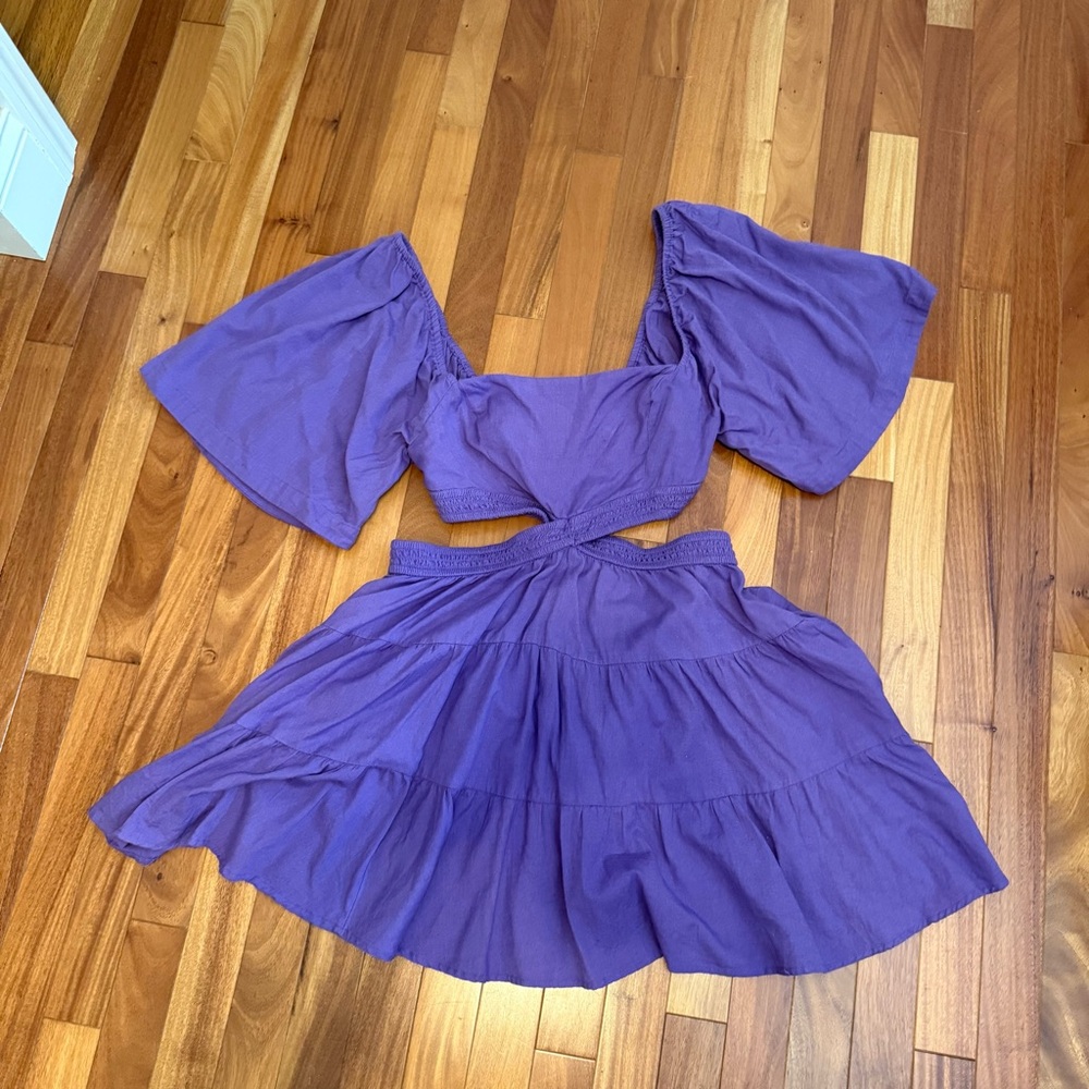 Free People Purple Puff Sleeve Cut Out Dress